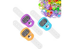 AQSQWQ Lot de 3 Compteurs de Doigts Électroniques, Électroniques Mini Compteurs de Comptage Manuels avec 50 marqueurs de Mailles à Tricoter, pour Tricot Golf (Violet, Orange, Bleu)