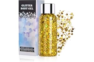 URAQT Gel cosmétique holographique à grosses paillettes Sirène pour le visage et le corps, lotion scintillante pour les yeux, les cheveux, le maquillage des ongles et les loisirs