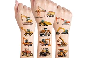 GSRAVES Engineering Vehicle Temporäre Tattoos, 10 Blätter Baufahrzeug Tattoo Zum Aufkleben für Mädchen Junge Körper Arm Schulter, Geburtstag Party Geschenk Kleine, Kinder Tattoos Hautfreundlich