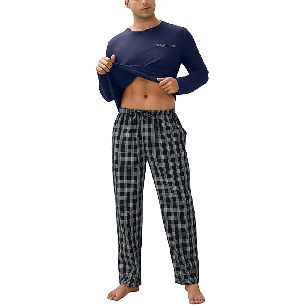 Ekouaer Pyjama heren lange pyjama katoen tweedelige nachtkleding lange