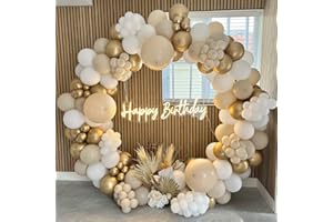 NETNOLOGY Arche Ballons Beige, 185pcs Kit Guirlande Ballon Decoration Anniversaire Blanc Sable, Beige Abricot Ballon Guirlande pour Anniversaire Decoration, Mariage, Bébé Shower, Décoration de Fête Bohème
