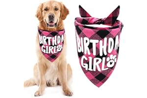 Dog Birthday Bandana, LMSHOWOWO Double Layer Cotton Dog Birthday Bandana Girl, Washable Triangle Plaid Dog Birthday Outfit for Dog Birthday Party Supplies Decorations, Bandanas for Dogs (Pink)
