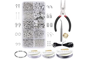 EuTengHao Kit d'accessoires de réparation de bijoux avec pince à bijoux, fils de perles, anneaux ouverts, fermoirs mousquetons, colliers bouts de ruban, accessoires pour fabrication de bijoux