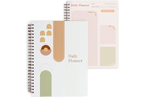 Rileys & Co - Agenda Pour Femme Daily Planner Planning pour une Journée Organisée 160 Pages Non Datées Journal Fitness et Tâches à Faire Planification des Repas A5-20 cm x 15 cm (Blanc et Or)