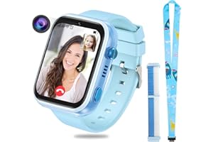 OKYUK 4G Smartwatch für Kinder, GPS-Tracker, mehrere Desktop-Stile zur Auswahl, Zwei-Wege-Anrufe, Bildkompetenz, SOS, WLAN, wasserdichter Touchscreen für 4–12 Jungen und Mädchen (T45 Blau)