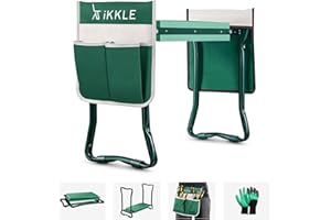 ikkle Garden Kneeler Seat with Handles (330lb/150kg Support) Heavy Duty Garden Bench with Garden Kneeling Pad, Folding Portable Stool Gardening Gift for Women Men Gardeners