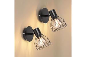Dehobo Faretto Led Interno da Soffitto Nero, Lampada Vintage Industriale E14, Luci da Soffitto per 2 Lampadine E14 non Incluse, Faretti da Parete Orientabili per Soggiorno Camera da Letto, Max 40W