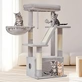 Taoqimiao Cat Tree, Height 98 cm, Cat Tower | Suitable For Kittens, Large Platforms with Pad, Luxury Cat House, Adjustable Ba
