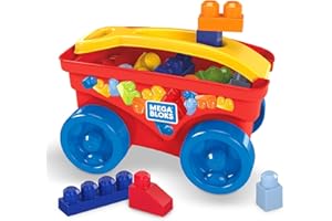 MEGA Bloks First Builders Mon Chariot, Jeu de Gros Blocs de Construction, 15 pièces, Jouet pour bébé et Enfant de 1 à 5 Ans, GPY95