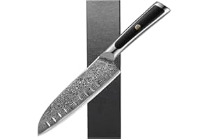 Plys Cuchillo Damasco 17,6 cm cuchillo de cocina damasco: Cuchillo Santoku afilado con mango ergonómico cuchillo de chef, regalo para hombre
