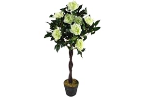 Leaf Artificial, Silk, Twisted Cream Rose Tree, 90cm