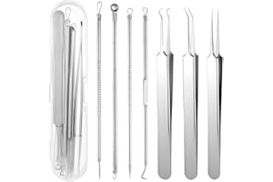 BOHUIZ 7 sztuk zestaw do usuwania wągrów, narzędzie do wyciskania pryszczy ze stali nierdzewnej, pęseta, do pielęgnacji twarzy, z pudełkiem