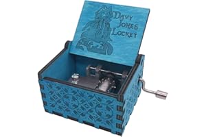 YOUTANG Davy Jones medalion pozytywka ręczna korba pozytywka rzeźbiona drewniana, motyw Davy Jone'a, niebieska