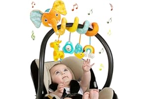 Funsland Spirale D'activité Bébé Jouets - Spirale Jouet Poussette Bebe avec Musique, Jouet Eveil Bebe, Jouets Berceau Landau pour Garçons et Filles, Naissance Jouet Cadeaux 0 3 6 12 Mois, éléphants