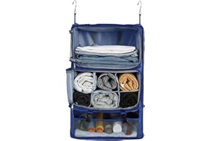 Surblue Wiszące półki podróżna torba do przechowywania kompresyjna kostka do walizki przenośny organizer do szafy składany z warstwą przedłużającą o dużej pojemności, niebieski, XXL