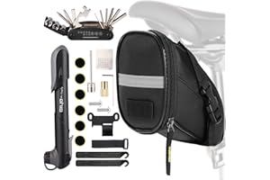 LINLOOK Waterproof Saddle Bag with Bike Repair Tool Kits – Bicycle Storage Bag，Multi Tool Puncture Repair Kits Includes Tyre Spoons, Glueless Tyre Pads and Bicycle Valve Adapter(Saddle Bag with Multi Tools)