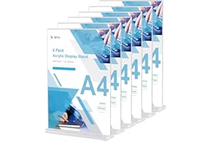 LELADY JEWELRY Soportes A4 de Acrílico para Menú Póster (6 Unidades), Metacrilato A4 Menú Soporte en T, Soporte de Sobremesa A4 Expositor Presentación, Titular de Menú para Mesa, Restaurantes, Hotel, Tienda