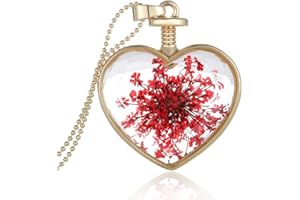 Feilok Collana da donna alla moda con pendente con fiore secco sotto vetro