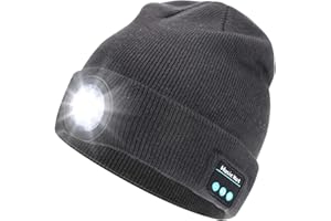 Achort LED Iluminado Bluetooth Beanie Cap USB Recargable inalámbrico Running Hat LED Lámpara de luz Uso Gorra de Punto Invierno con música y Llamadas para Esquiar Senderismo