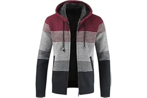 GLESTORE Męska kurtka z dzianiny, kardigan, bluza z kapturem, kurtka polarowa, drobna dzianina, ze stójką i zamkiem błyskawicznym, płaszcz zimowy