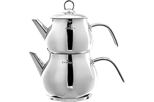 KARACA Layla Turkish Tea Pot Set, 1 Lt 2.2 lb Teapot & 1.75 Lt 3.85 lb Kettle, 18/10 Stainless Steel, Tea Sieve, Turkish Tea Maker, Double Teapots, 2 Years Warranty, Durable, Metal, Induction Safe