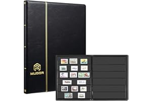 MUROAD Album de timbres à 6 rangées, 120 pochettes pour collectionneurs, 10 feuilles, noir (6 rangées)