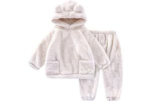 JiAmy Baby Toddlers Fleece Sweatshirt Set Hooded Winter Warm Tracksuit Outfit Tops And Pants Sets Infant Pullover Soft Cute Solid Two Piece Clothes Girls Boys 12 Months-4 Years