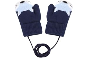 PENNYUK IPENNY Gants bébé Moufle Mignon Gants Tricoté à tête Renard Enfant Gants avec Double Doublure Gants Hiver Filles Garçons Anti-Perdue Cadeau Noël?