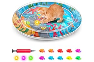 Tyasoleil Cat Water Upstream Lotus,Jouet interactif de Chat pour Chats intérieurs, Tapis d'eau de Chat mis à Niveau, Tapis de Jeu sensoriel Anti-Rayures d'eau épaissi de 1 mm avec Poisson (C)