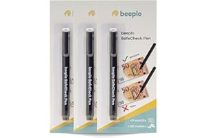 beeplo Pennarello rilevatore di banconote false SafeCheck Pen Confezione da 3 unità | 6000 banconote verificate per unità | Euro e dollari | Rilevazione sicura e immediata