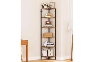 Yorbay Estantería de esquina con 6 estantes, estantería de almacenamiento: estantería multifuncional para cocina, salón, dormitorio, oficina, baño, estantería de escalera, diseño industrial