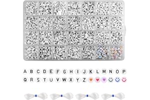 AUPAWDY Perline Lettere 1400pcs,Perline di Lettere per Braccialetti,a-z perline con lettere A-Z Bianca Perline Lettere Alfabeto Colorate Cuore Beads con 4 Elastic per Gioielli Fai da Te, Raccialetti, Collane