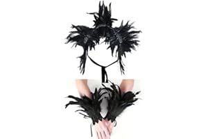 Niceyoeuk Women Feather Cape with Wrist Cuffs Wristband Maleficent Costume Gothic Lacing Shawl Shrug Collar Feather Cape for Halloween Cosplay Christmas Party