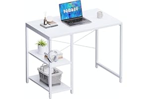 PAMRAY 80 cm Escritorio Compacto con Estantes, Mueble de Oficina en Casa con Gancho para Auriculares, Mesa para Computadora de Estudio en Espacios Reducidos, Blanco