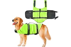 Hunde Schwimmweste, PiliStar Verstellbare Hundeschwimmweste mit Airbaggriff und reflektierenden Streifen (M, Green)