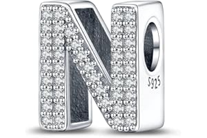 LaMenars A-Z Letter Charms925 Sterling Silver Beads for Pandora Bracelets with 5A Cubic Zirconia, Birthday Jewelry Gifts Women Girls