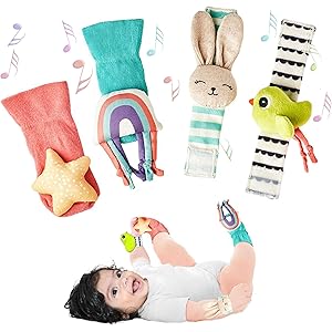 Curious Cub Rattle Set for Babies | Soft Sensory Toy for Early Learning | Wrist Rattle & Foot Finder Socks | Newborn Baby Gift for 0-12 Months