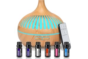 UNZIPP Diffusore Di Aromi, Oli Essenziali, 550ml Umidificatore Da Con Set Di 6 Oli Essenziali Puri, Controllo Della Nebbia, Spegnimento Automatico Senza Acqua e 7 Colori Led Che Cambiano