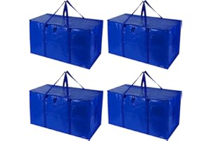 MUSBUS Lot de 4 Grands Sacs de Rangement Résistants avec Fermeture à Glissière et Pochette à Etiquettes pour Déménagements, Rangement des Vêtements, Sac à Linge, Emballage, Résistants à L'eau (Bleu