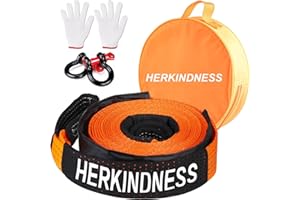 HERKINDNESS Abschleppseil, 10 Tonnen Abschleppseil PKW, 5M x 5CM, Auto mit 2 Schäkel, Handschuhen und Aufbewahrungstasche, Nicht Leicht zu Brechen