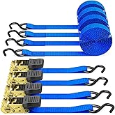 Spanngurte mit Ratsche 2 teilig zweiteilig 4 Stück, Ohuhu 680Kg 4,6m Ratschengurte Zurrgurte Blau 25mm mit Haken, Befestigung