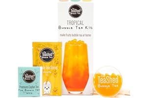 THE *TEASHED Tropical Bubble Tea Kit | Fruit Boba Tea Set Includes Mango Syrup, Passion Fruit Popping Boba, Tea Bag and Paper Straw | by THE TEASHED
