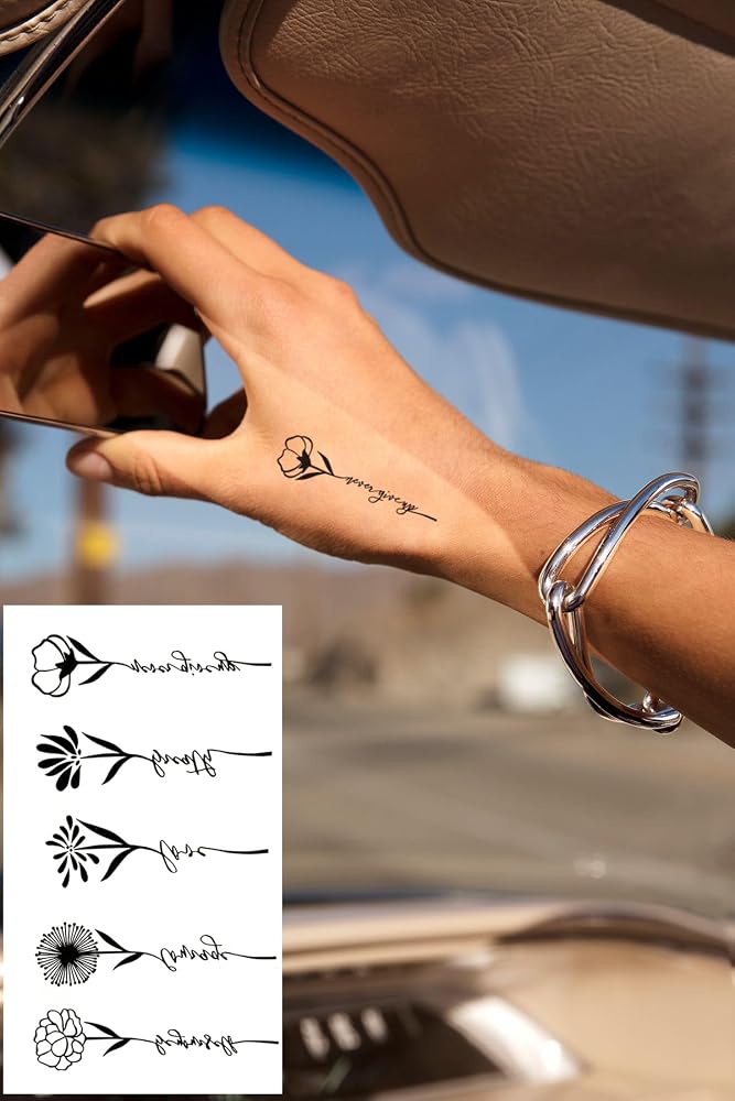 BearPear Minimalistik Dövme, Çiçek Dövmesi, Yazılı Dövme, Kadın Geçici Dövme, Tattoo