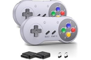 MIADORE Wireless SNES Controller, 2.4GHz USB Receiver, Compatible with Switch/Switch OLED/Windows PC/MAC OS/Raspberry Pi/SNES Console, 2-Pack Multi-color