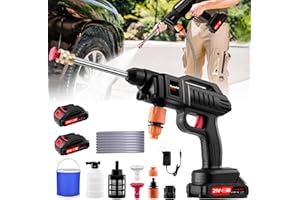 WOWSPEED Nettoyeur Haute Pression sans Fil, 21 V, 60 Bar, Mobile, avec 2 Batteries, buse Multifonction 3 en 1, Tuyau de 5 m, pour Voiture, terrasse, fenêtre avec Seau