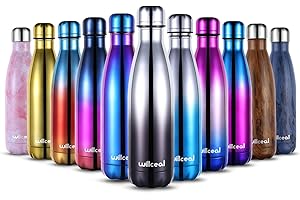 Stainless Steel Double Wall Vacuum Insulated Water Bottles 500ml by Willceal, Leak Proof Keep Cold and Hot Drinks Bottle for Outdoor Sports Camping (Black+Silver)