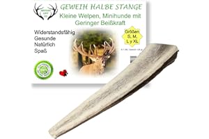 ARTISAN GIFT CO Rothirsch Geweih Hunden Kausnack Halbe Stange für Welpen oder Hunde - Mindestgewicht 28 Gramm (S - 1 stück)