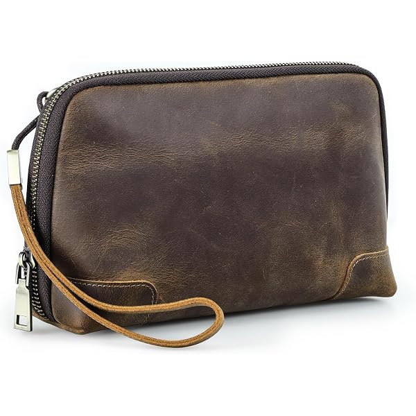 NUTUCH Custodia Organizer In Vera Pelle Per Cavi E Accessori Tech, Marrone Chiaro, 20x15 Cm, Con Cerniera
