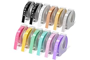 Airmall Kompatible Prägegerät Etiketten als Ersatz für Dymo Prägeband 9mm x 3m Selbstklebendes 3D Etikettenband für Dymo Omega Junior Prägegerät Memoking Phomemo E975, 12 Rollen