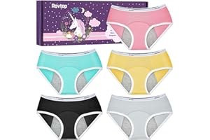 Rovtop Mädchen Teenager Perioden Unterwäsche, 5 Stücke Auslaufsicher Menstruationshose Unterhosen, Periodenunterschwäsche Ultra Absorbierend Menstruationsunterwäsche, Periodenunterwäsche S-L